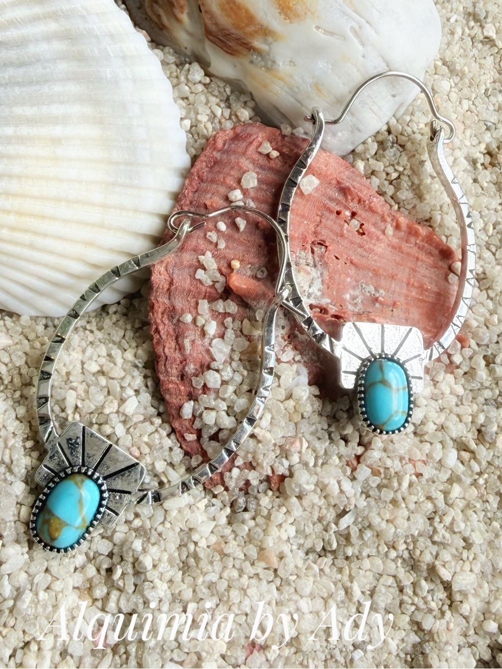 Alquimia Turquoise Oval Stone Silver Earrings HOOPS